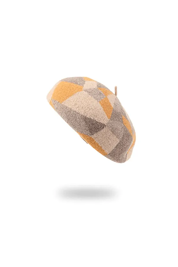 100% Wool Color Block Plaid French Beret