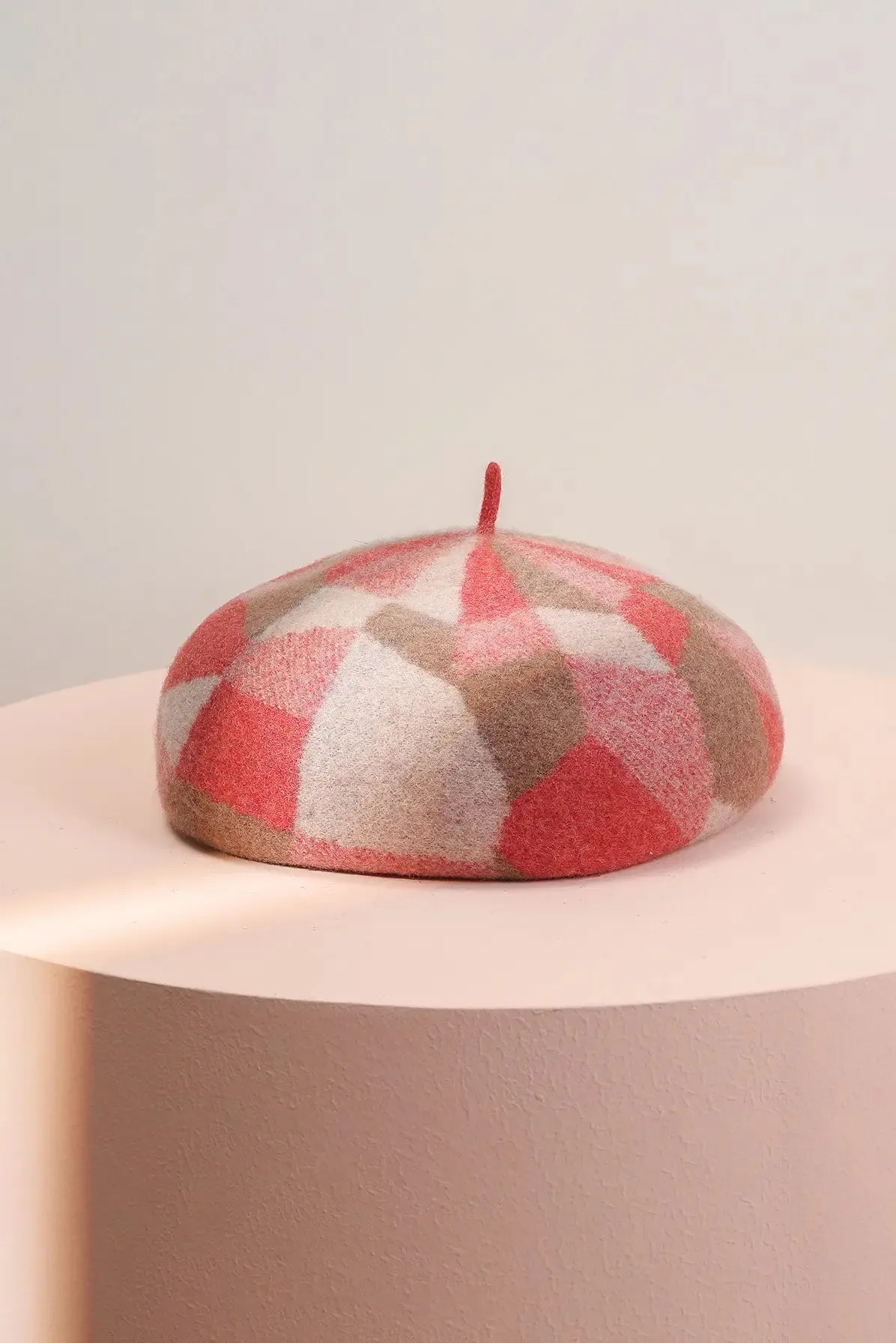 100% Wool Color Block Plaid French Beret