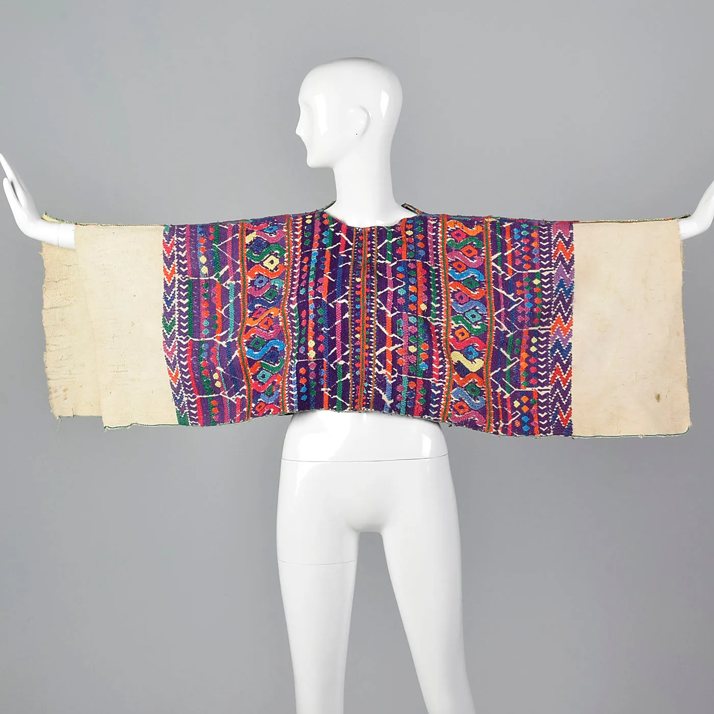 1930s Bohemian Hand Loomed Cotton Huipil Poncho