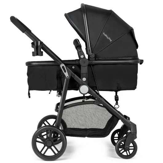 2-in-1 Foldable Pushchair Newborn Infant Baby Stroller-Black