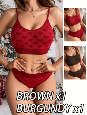 2 Sets Heart Pattern Bra & Panty, Hot Seamless Bra & Briefs Lingerie Set, Women's Lingerie & Underwear