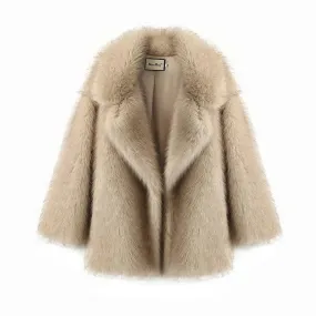 2024 Winter Ins Hot Fashion Girls Oversized Gradient Fur Coat Women Thick Warm Outerwear Fluffy Faux Fox Fur Jacket