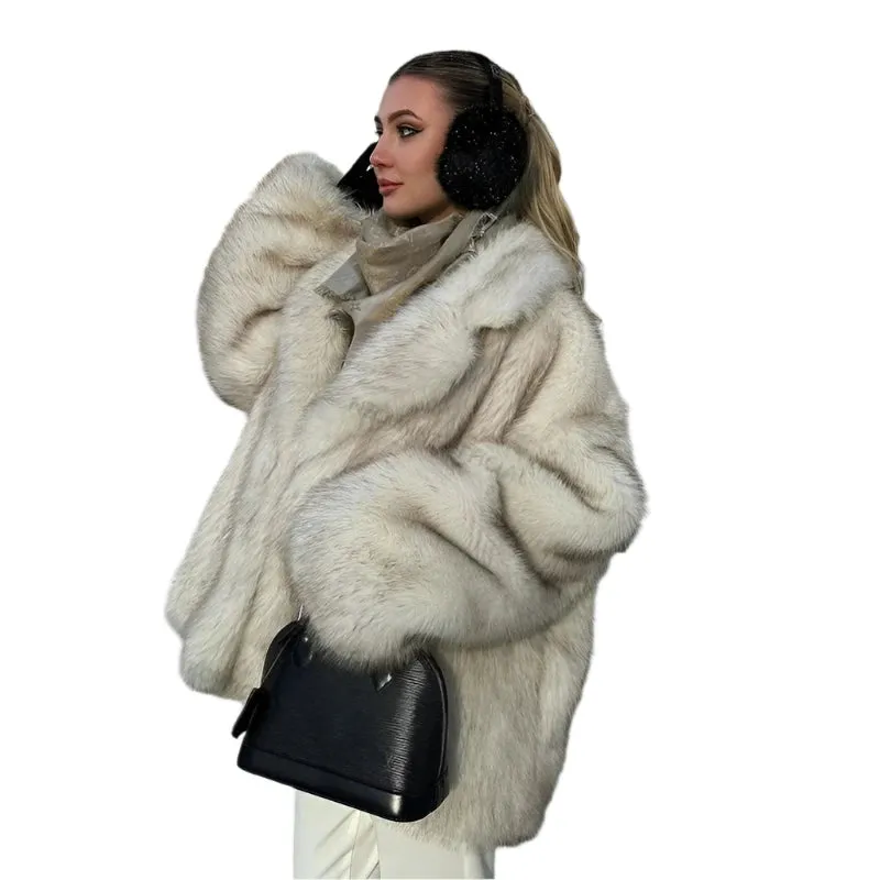 2024 Winter Ins Hot Fashion Girls Oversized Gradient Fur Coat Women Thick Warm Outerwear Fluffy Faux Fox Fur Jacket