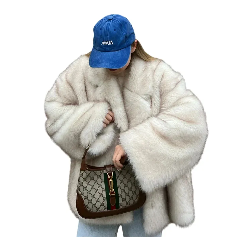 2024 Winter Ins Hot Fashion Girls Oversized Gradient Fur Coat Women Thick Warm Outerwear Fluffy Faux Fox Fur Jacket