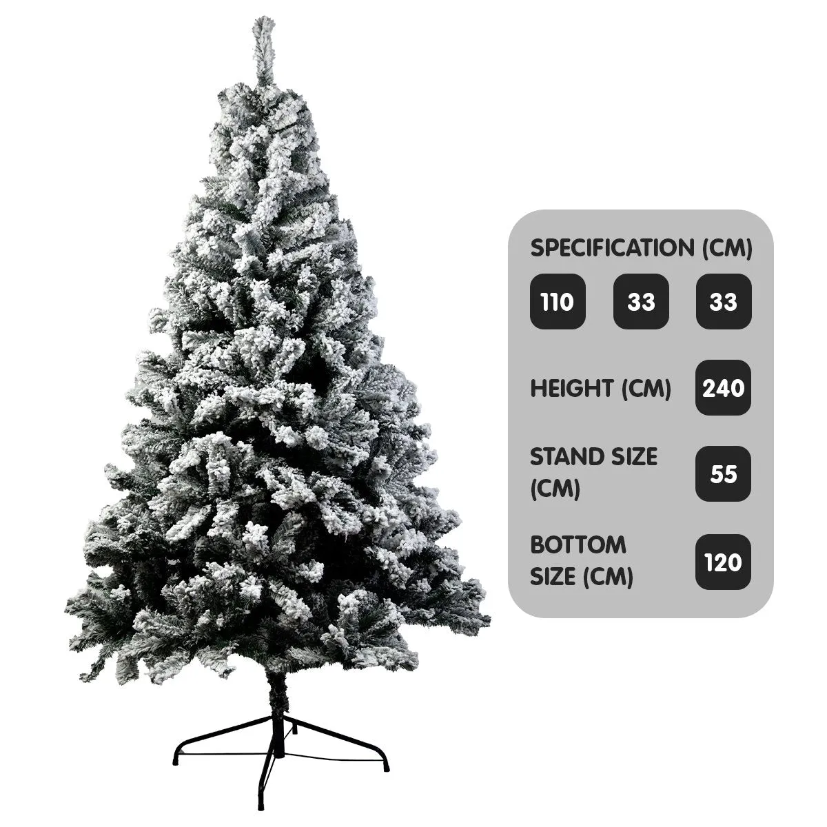 240cm Snow-Tipped Full Artificial Christmas Tree, 1500 Tips