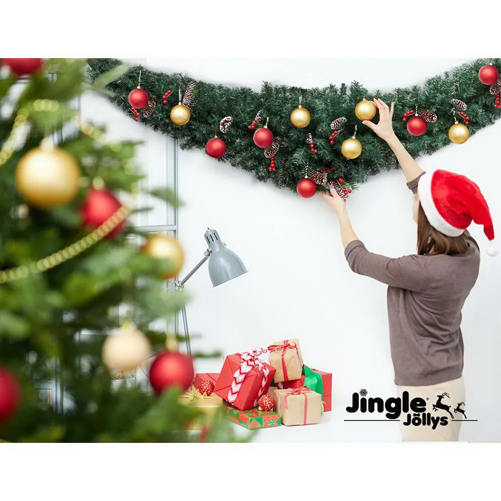 2.4M Green PVC Xmas Garland, Indoor Outdoor Use - Jingle Jollys