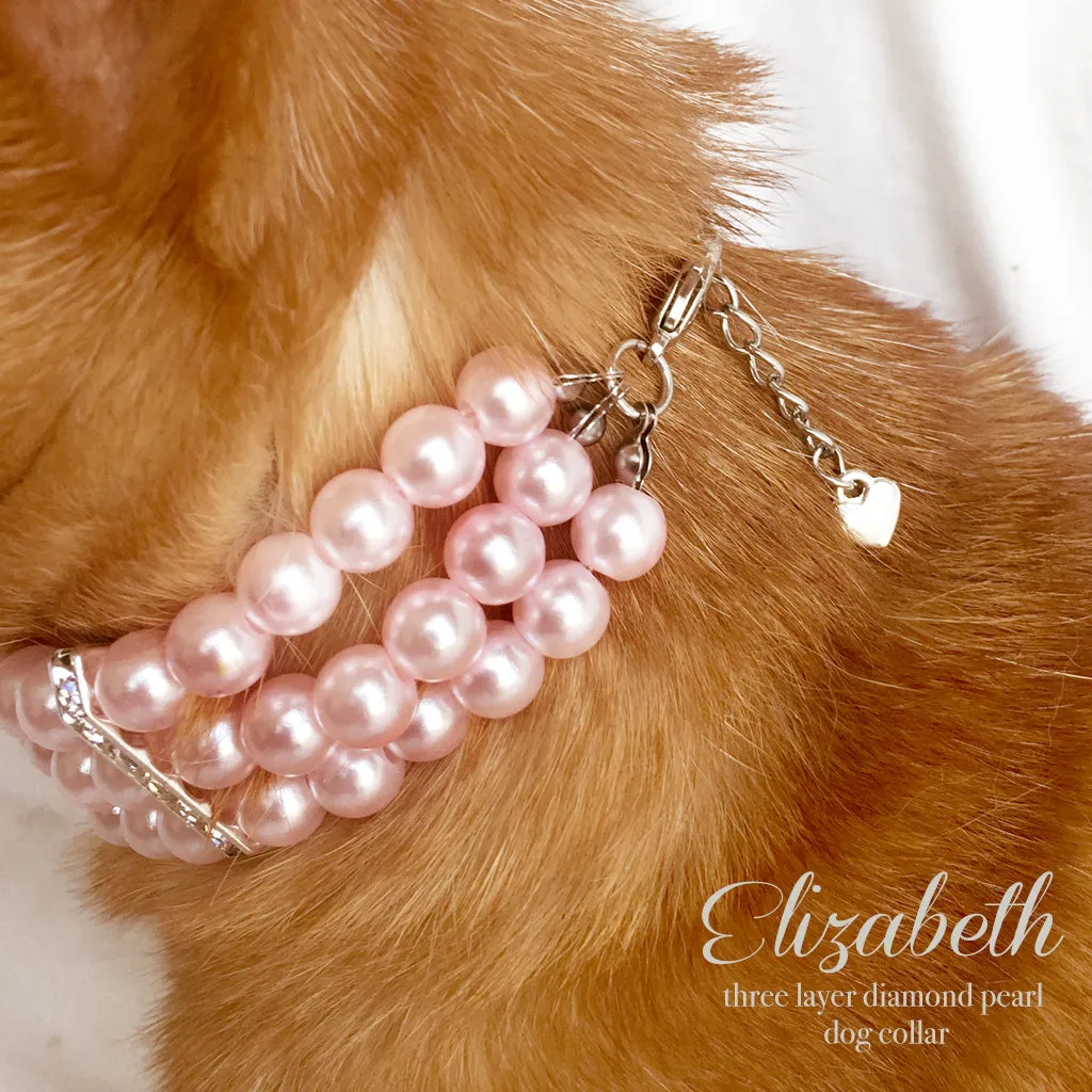 3 Layer Pink Diamonds & Pearls Dog Collar Necklace