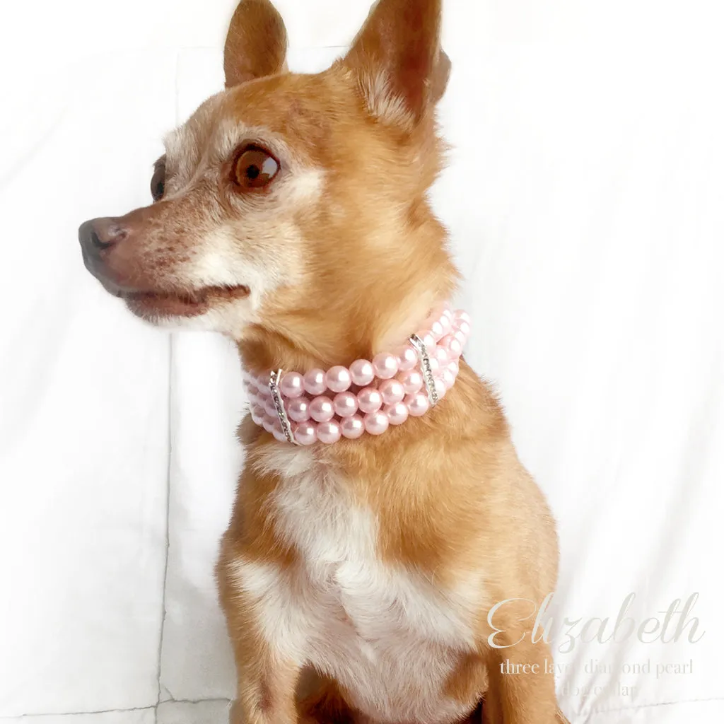 3 Layer Pink Diamonds & Pearls Dog Collar Necklace