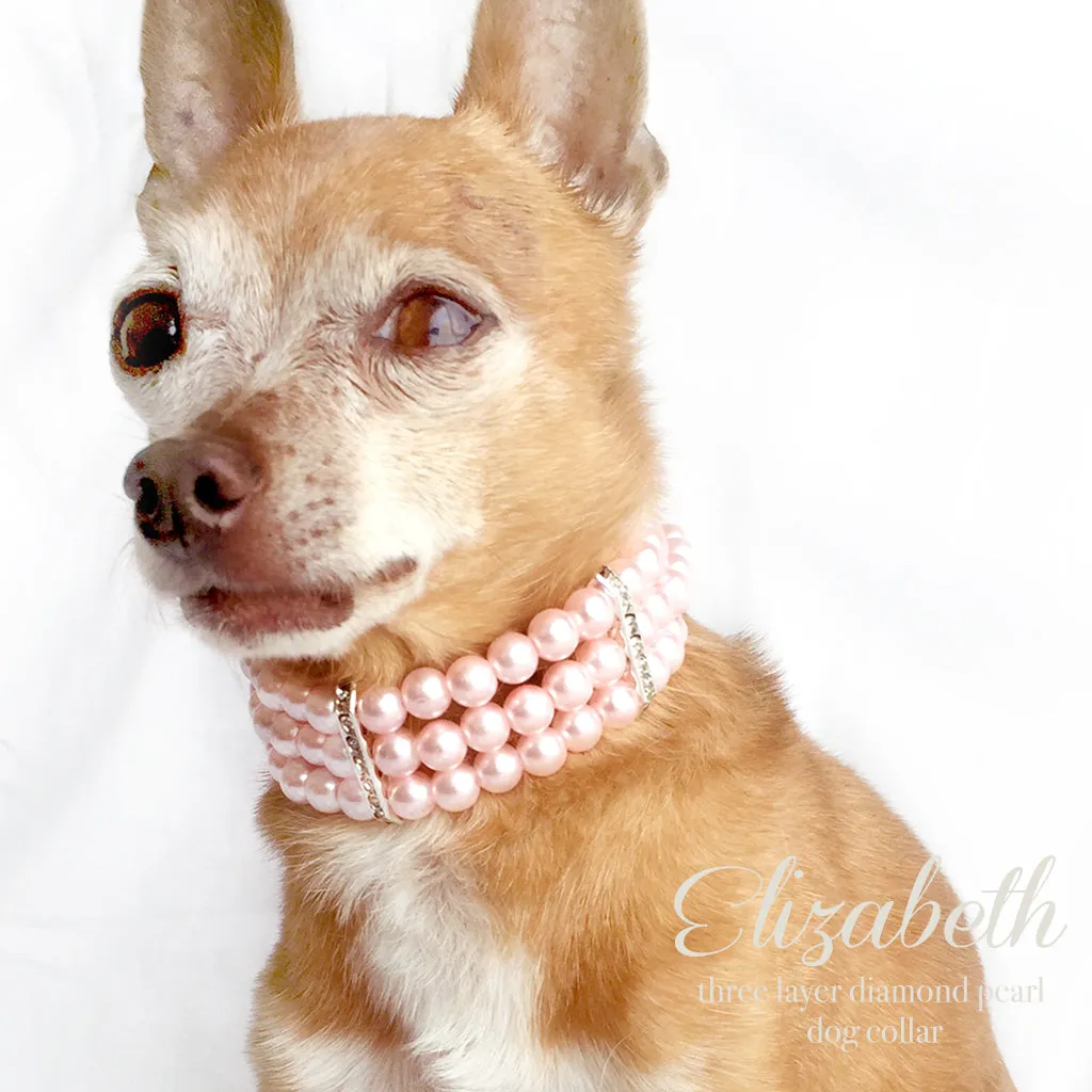 3 Layer Pink Diamonds & Pearls Dog Collar Necklace