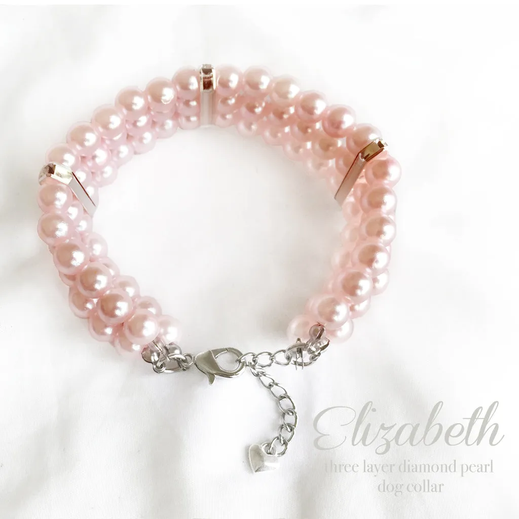 3 Layer Pink Diamonds & Pearls Dog Collar Necklace