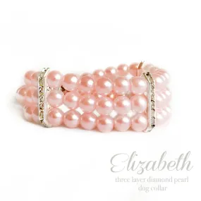 3 Layer Pink Diamonds & Pearls Dog Collar Necklace