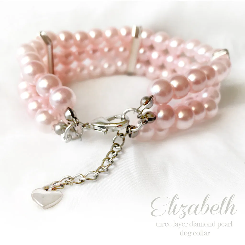 3 Layer Pink Diamonds & Pearls Dog Collar Necklace