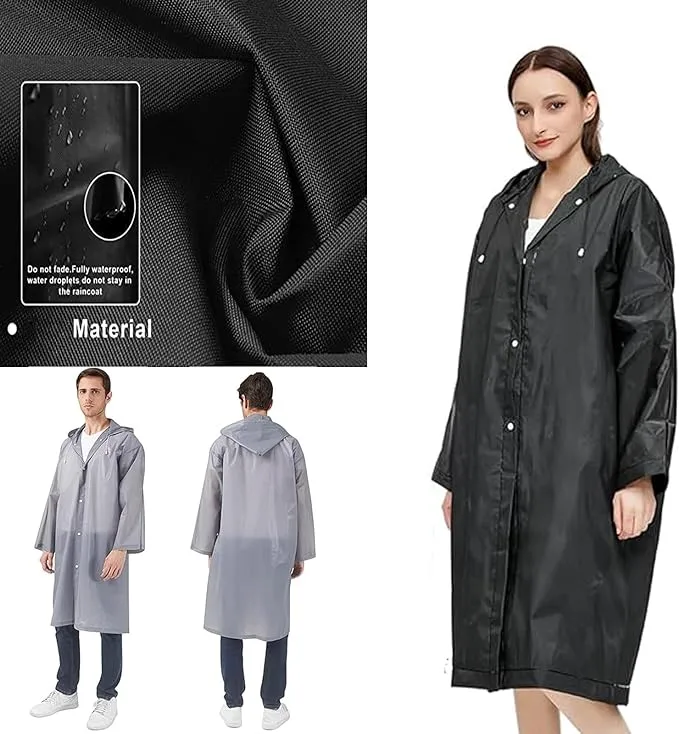 3 Pieces Travel Raincoat Rain Coats for Men Hooded Rain Ponchos Waterproof Poncho Outdoor Rain Gear Unisex Reusable Raincoats Lightweight Raincoat Black