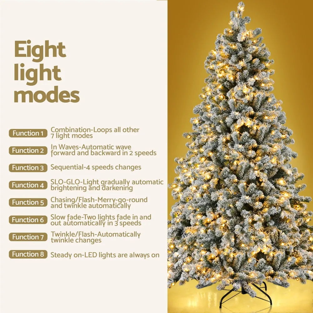 6FT Snow Flocked LED Christmas Tree, 8 Modes, Metal Stand