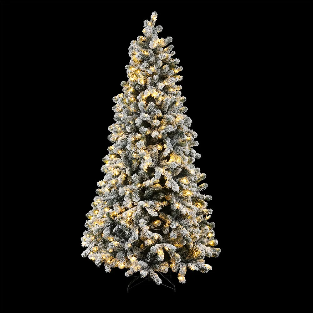 6FT Snow Flocked LED Christmas Tree, 8 Modes, Metal Stand