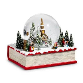 7.5" Winter Church Musical Water Globe on Book