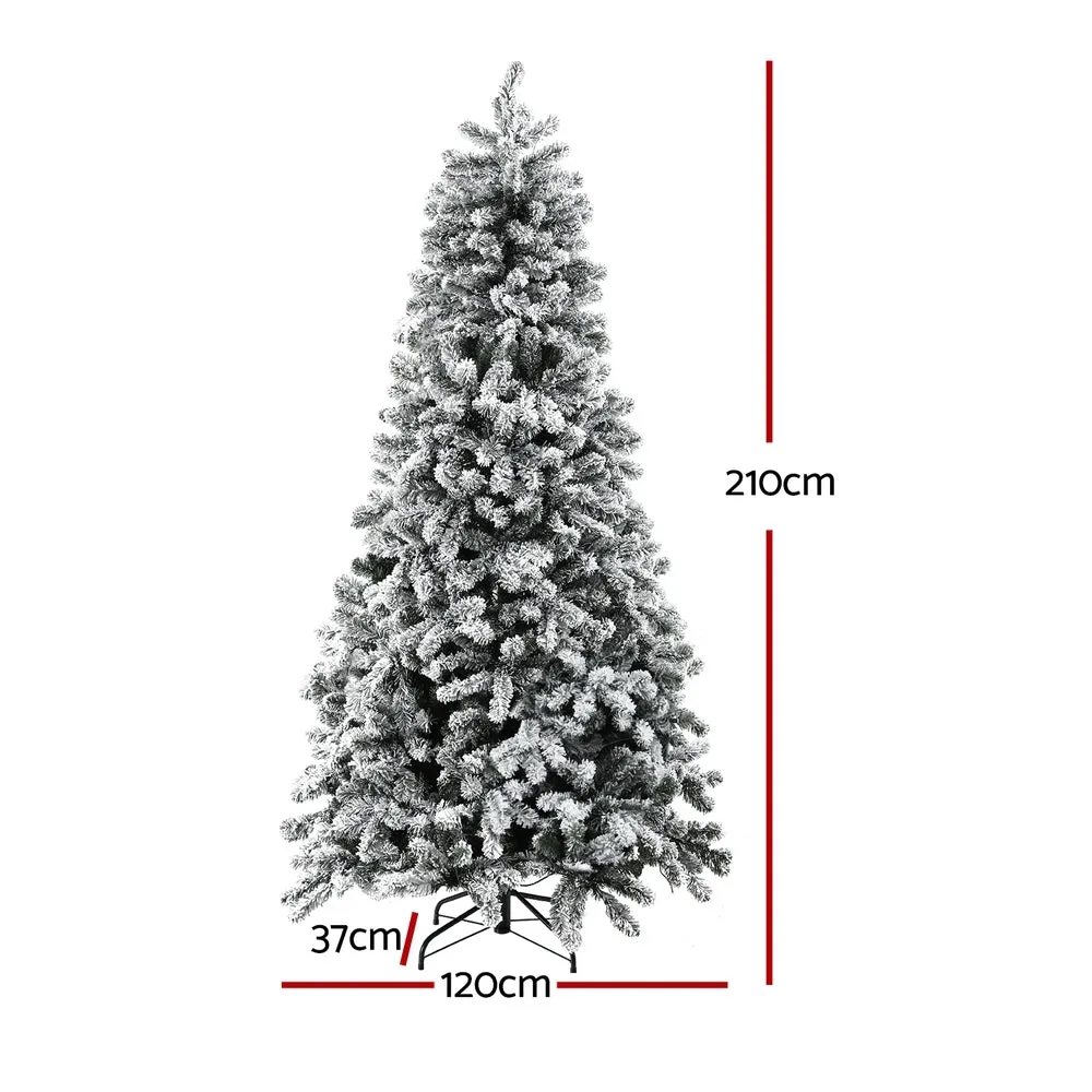 7FT Snow Flocked Pre-lit LED Christmas Tree, 8 Modes - Jingle Jollys