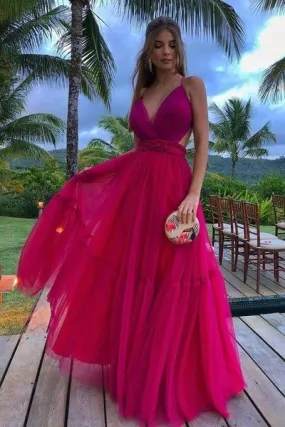 A-line V neck prom dress, sexy prom dress    fg2638