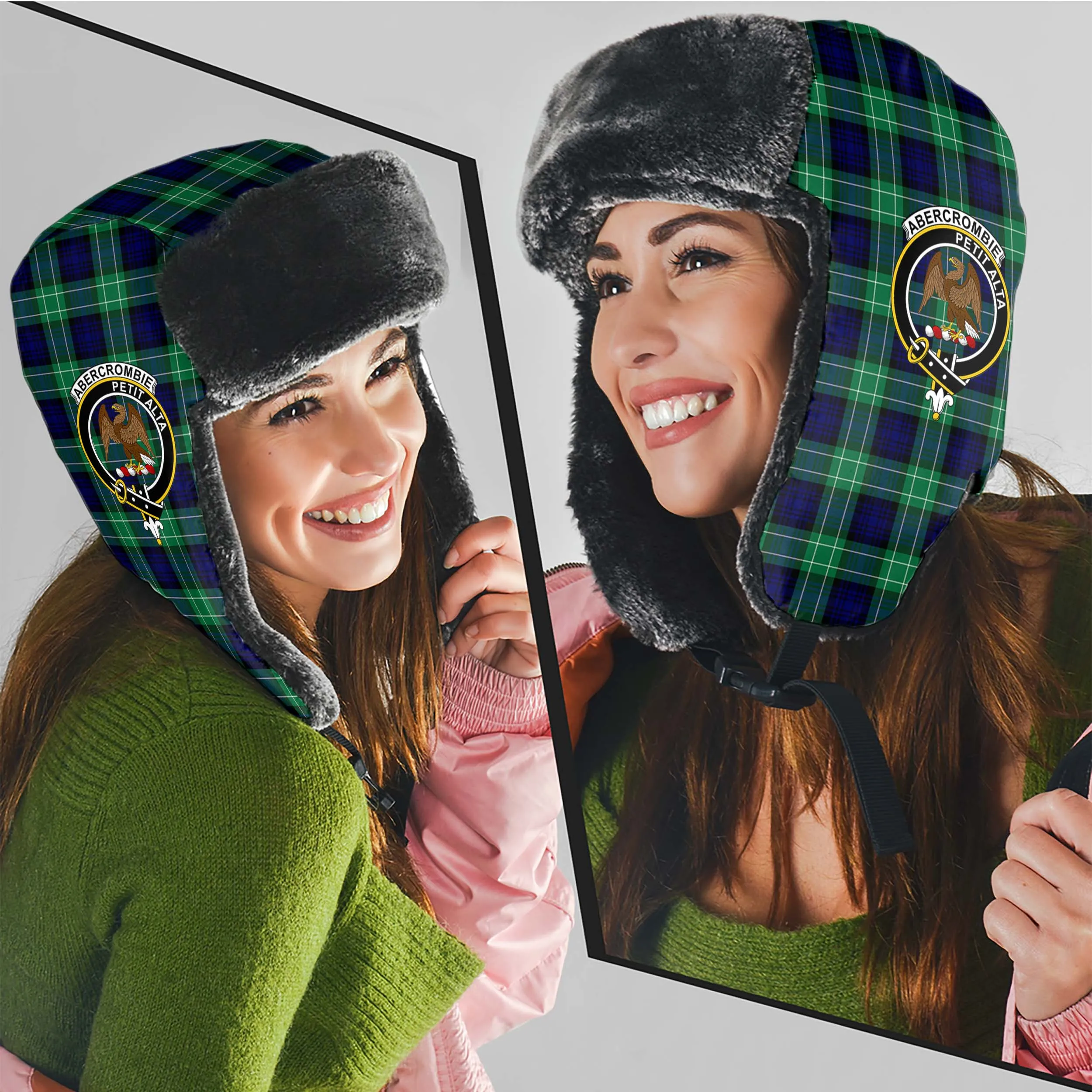 Abercrombie Tartan Winter Trapper Hat with Family Crest