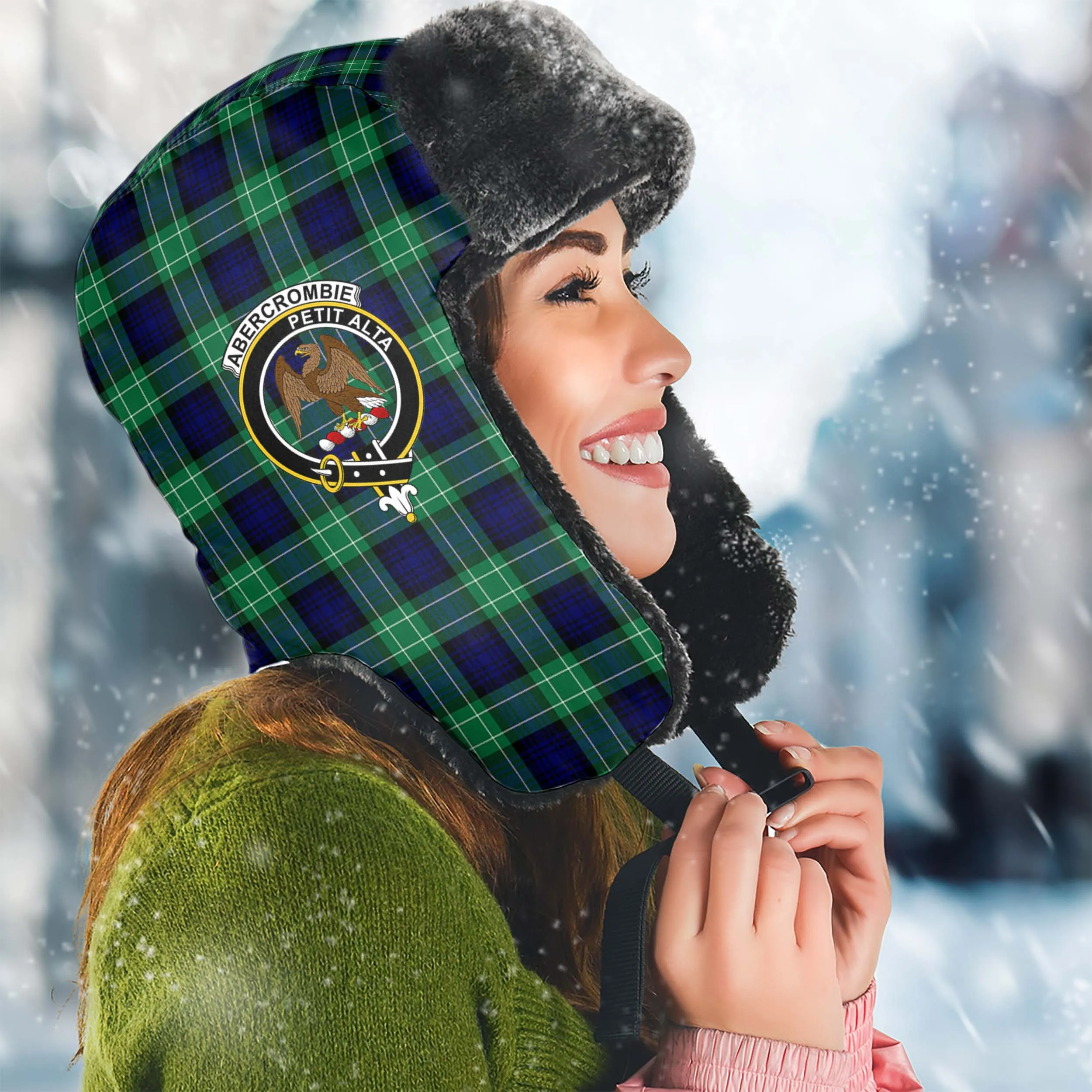 Abercrombie Tartan Winter Trapper Hat with Family Crest