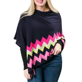 Adele Poncho Navy Blue Pink  Zig Zag Design