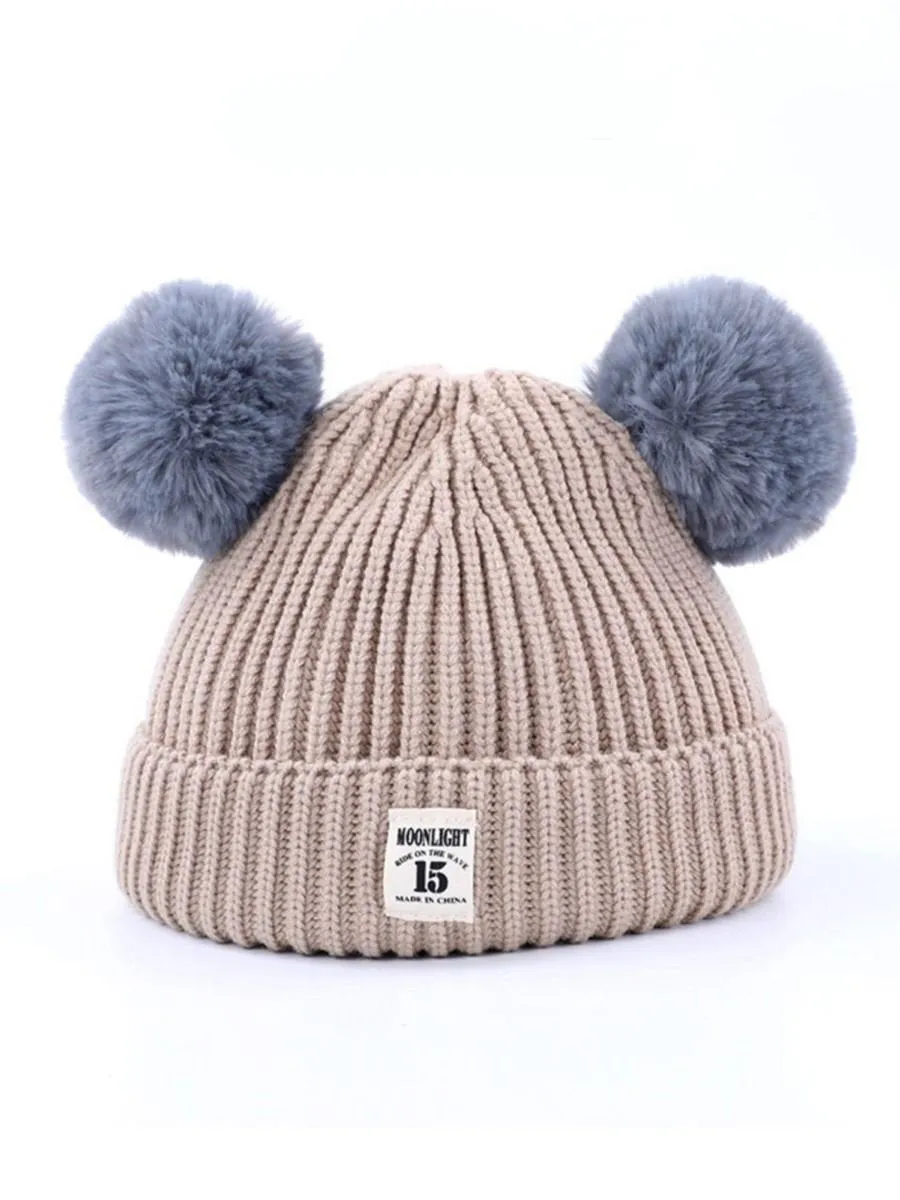 Adorable Double Pom Pom Knitted Baby Beanie Hat