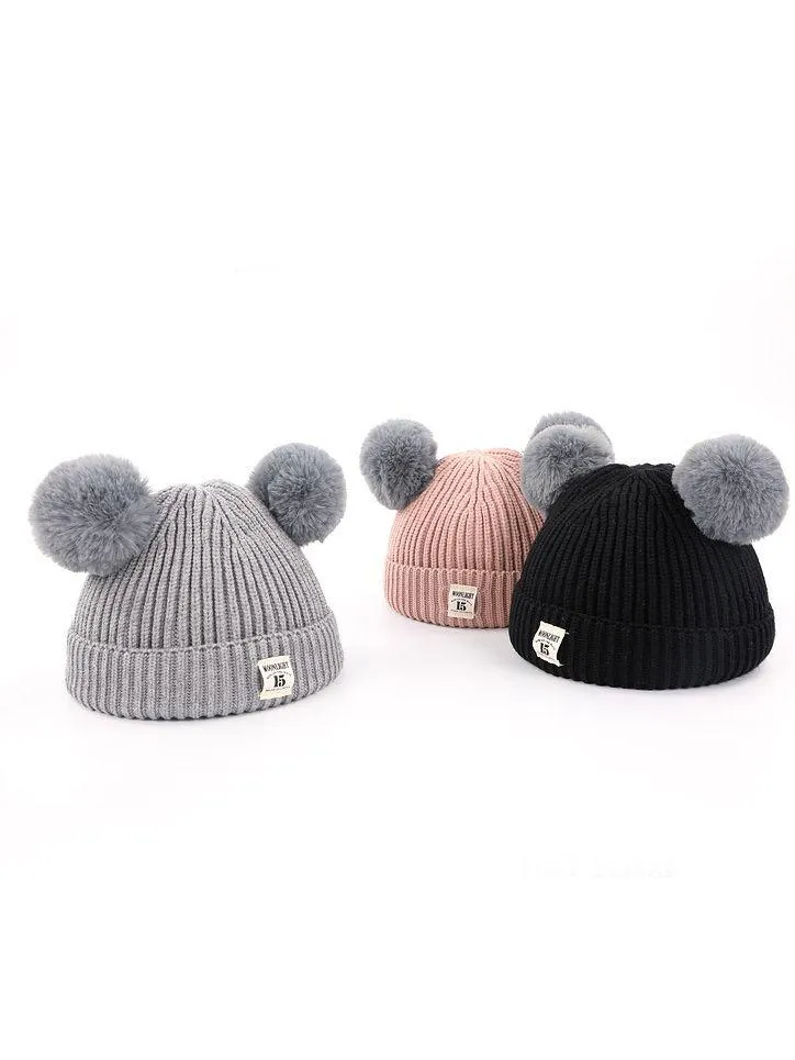 Adorable Double Pom Pom Knitted Baby Beanie Hat