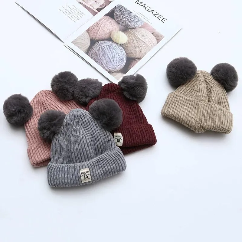 Adorable Double Pom Pom Knitted Baby Beanie Hat