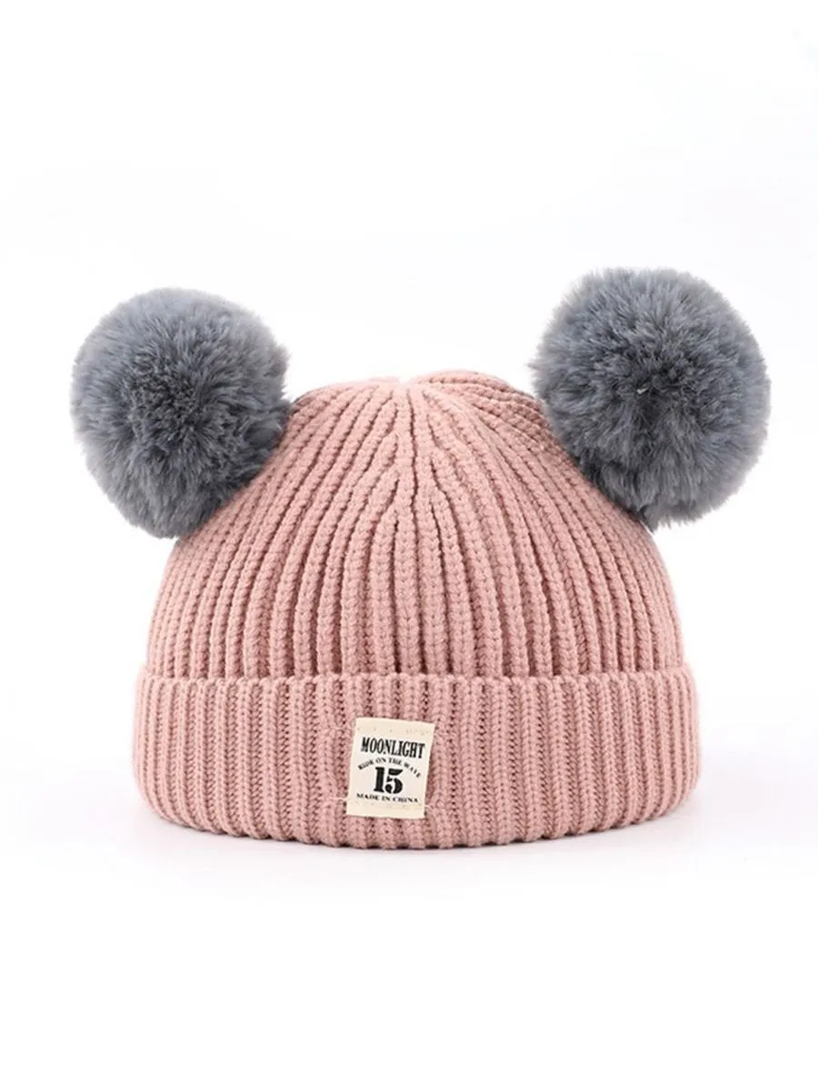 Adorable Double Pom Pom Knitted Baby Beanie Hat