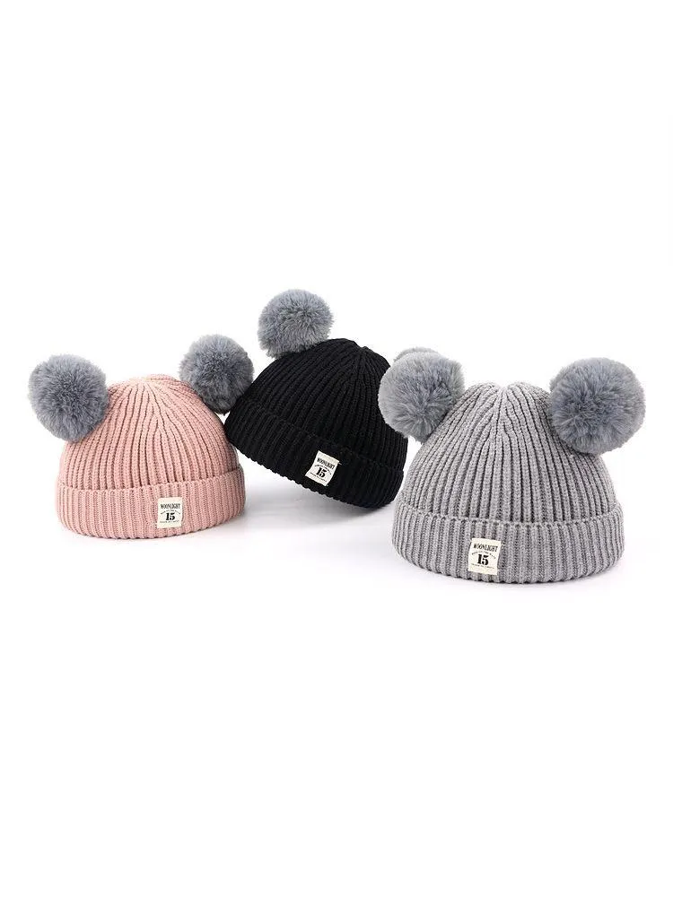 Adorable Double Pom Pom Knitted Baby Beanie Hat