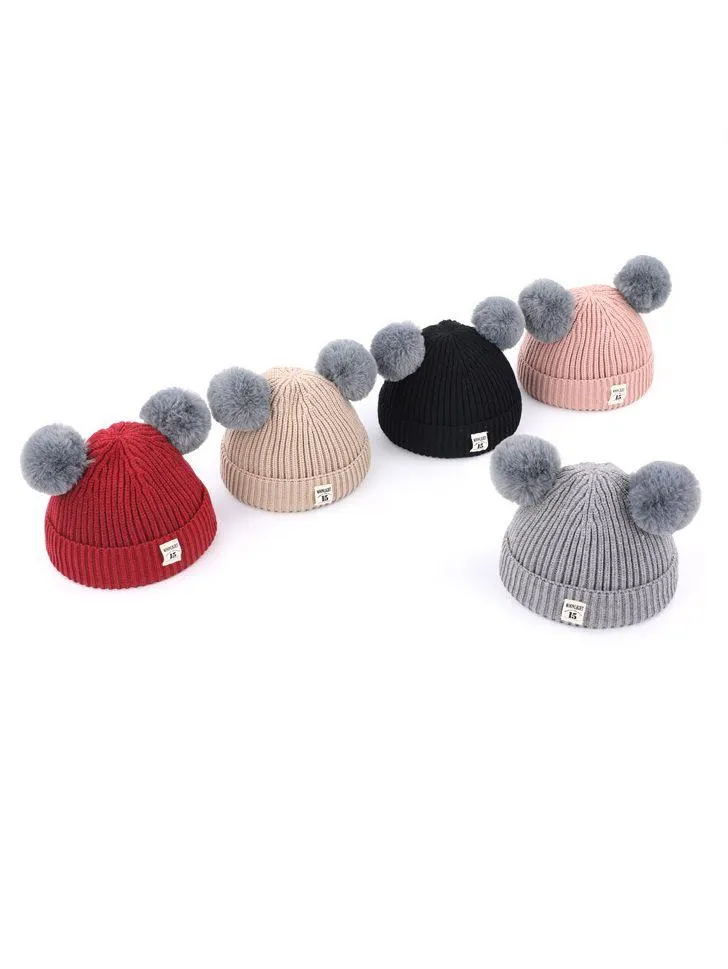 Adorable Double Pom Pom Knitted Baby Beanie Hat