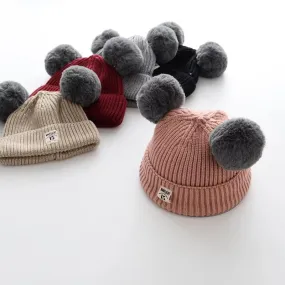 Adorable Double Pom Pom Knitted Baby Beanie Hat