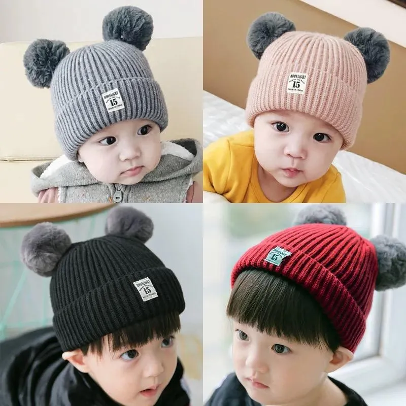 Adorable Double Pom Pom Knitted Baby Beanie Hat