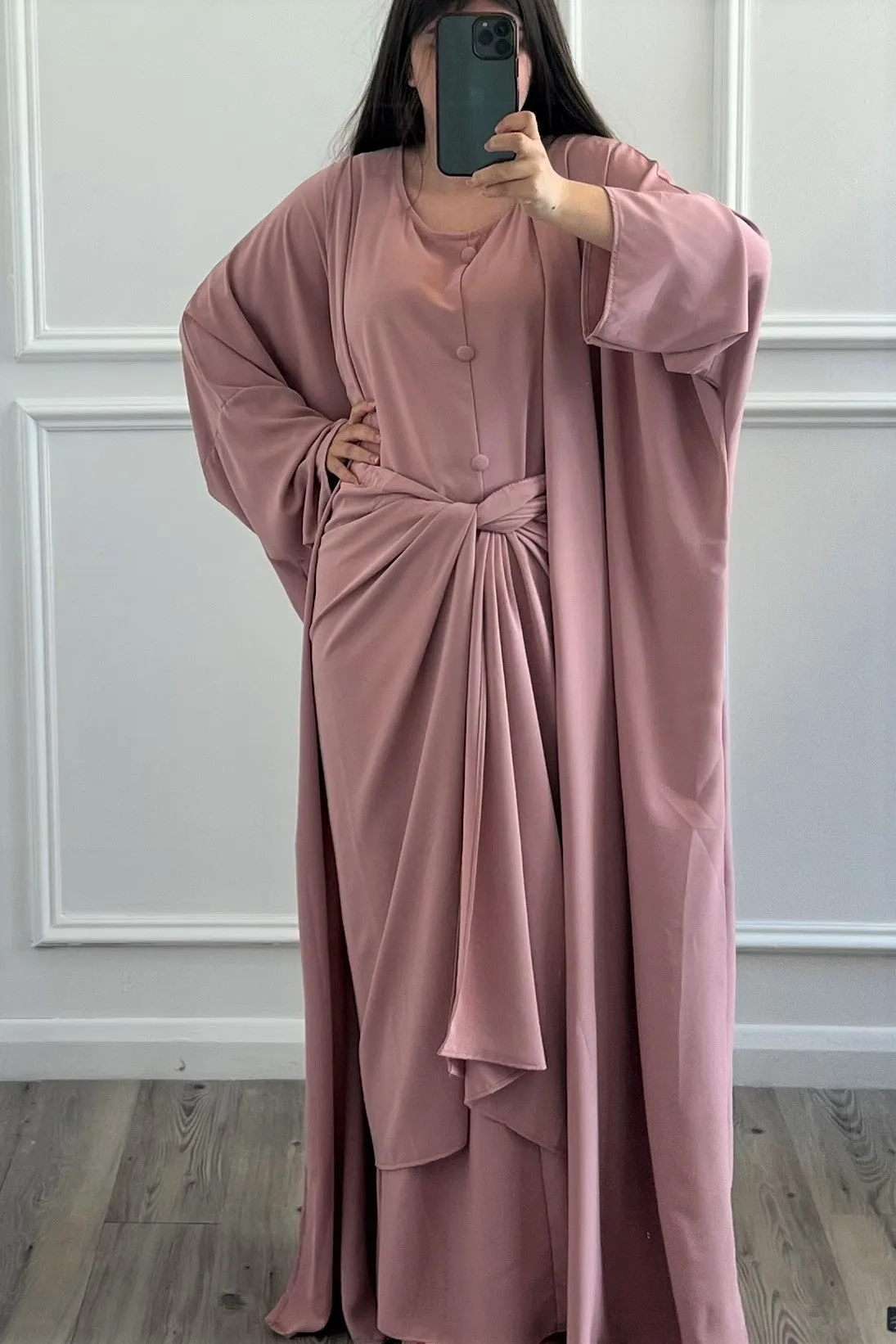 Alayna 3 Piece Abaya - Pink