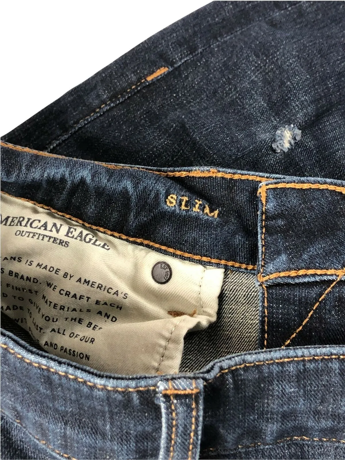 American Eagle Extreme Flex 4 Slim Fit Distressed Blue Jeans Men's (Sz: 33 x 34)