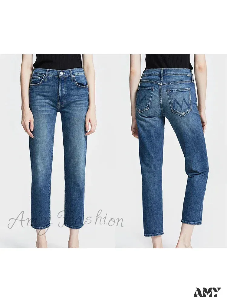 Amy Fashion - High Quality MO Zipper Women's Straight High Waist Fashion Female Ankle-length Denim 2024 Fall Winter Jean