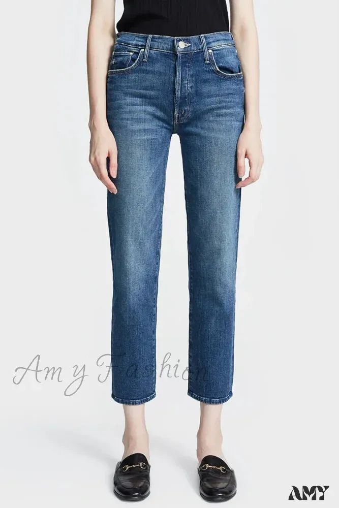 Amy Fashion - High Quality MO Zipper Women's Straight High Waist Fashion Female Ankle-length Denim 2024 Fall Winter Jean