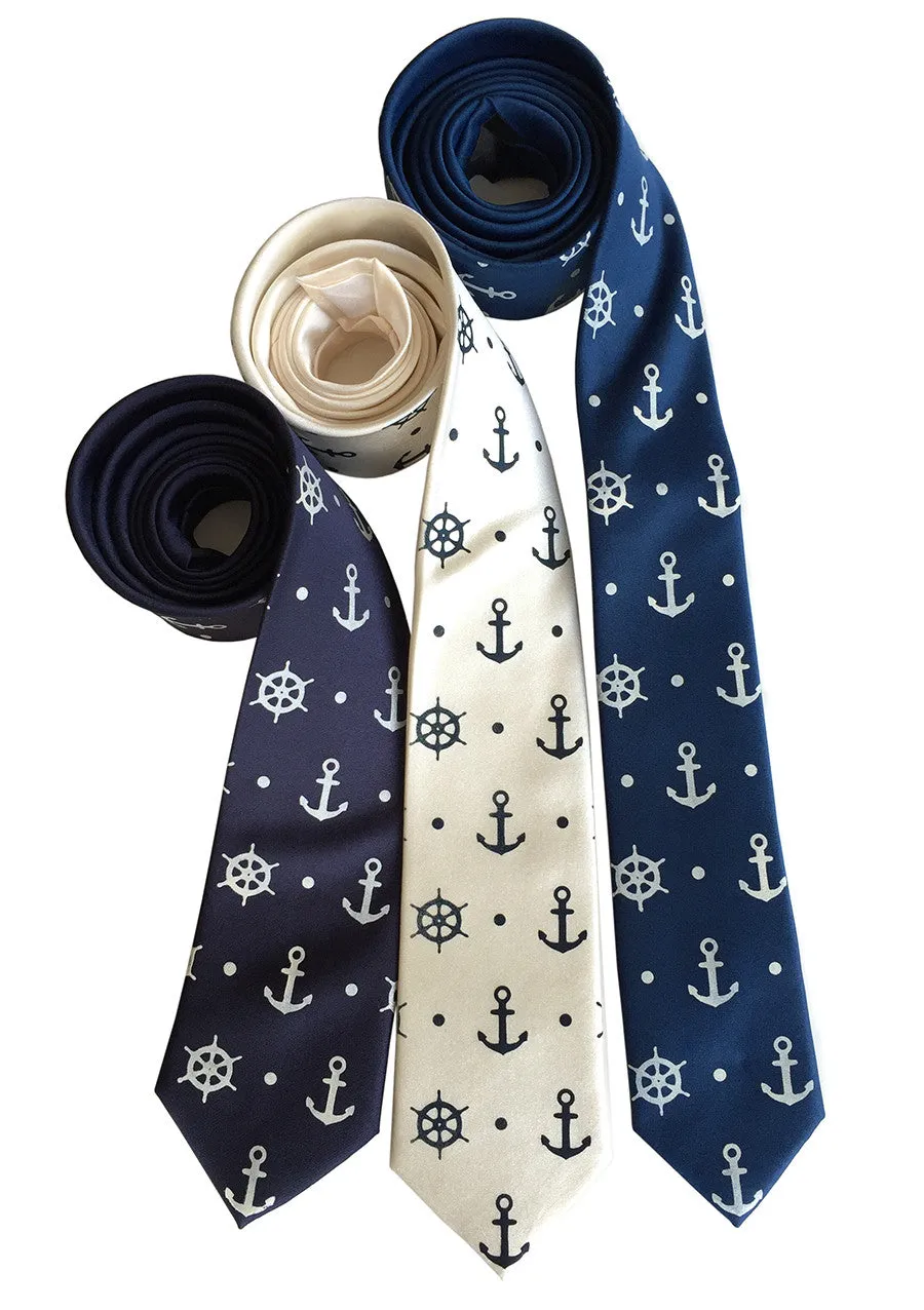 Anchor Necktie, Nautical Print Silk Tie