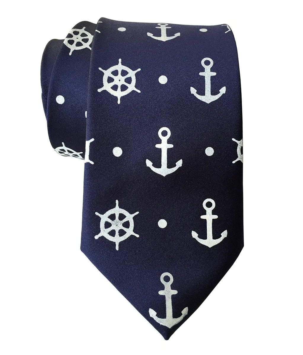 Anchor Necktie, Nautical Print Silk Tie