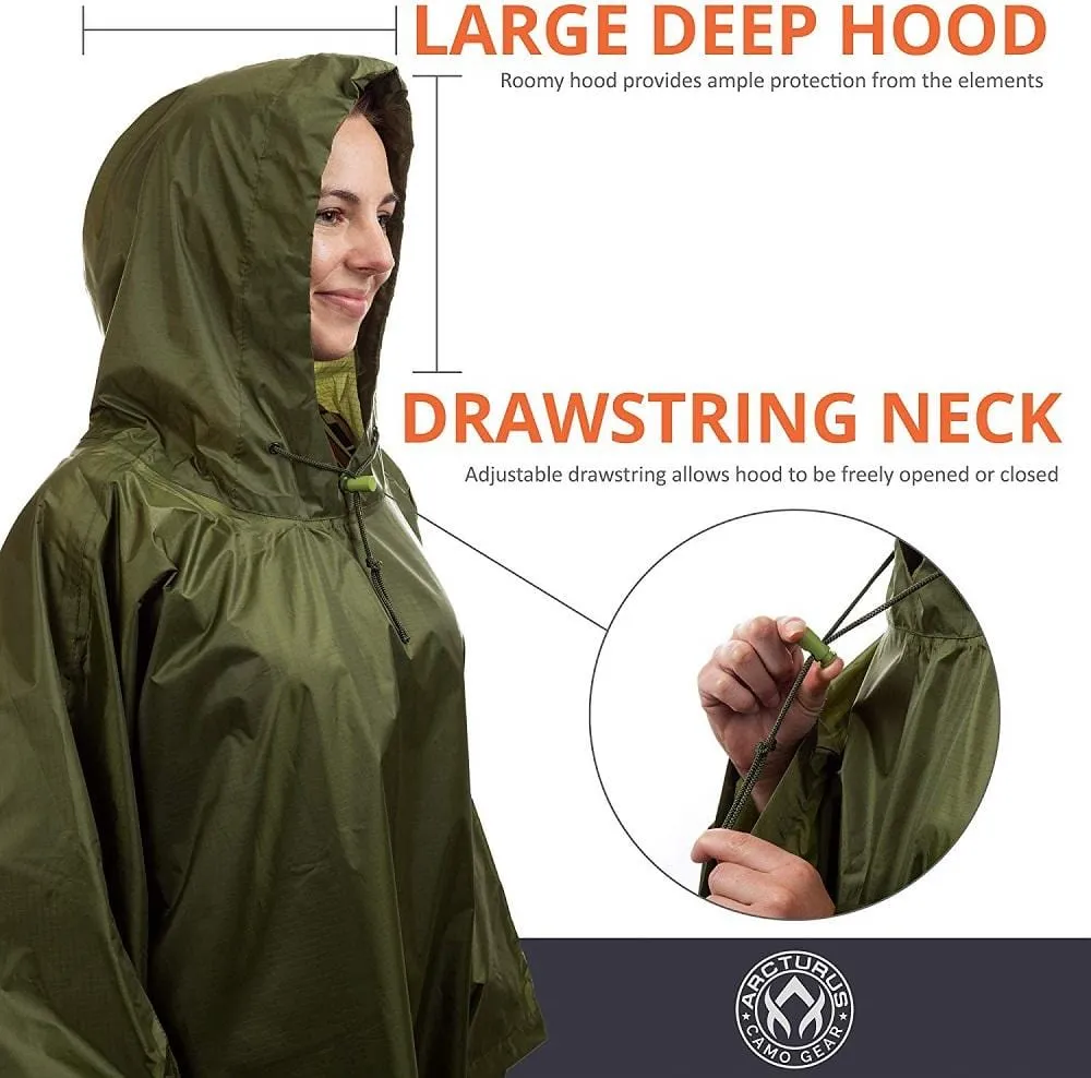 Arcturus Lightweight Waterproof Rain Poncho - Olive Green