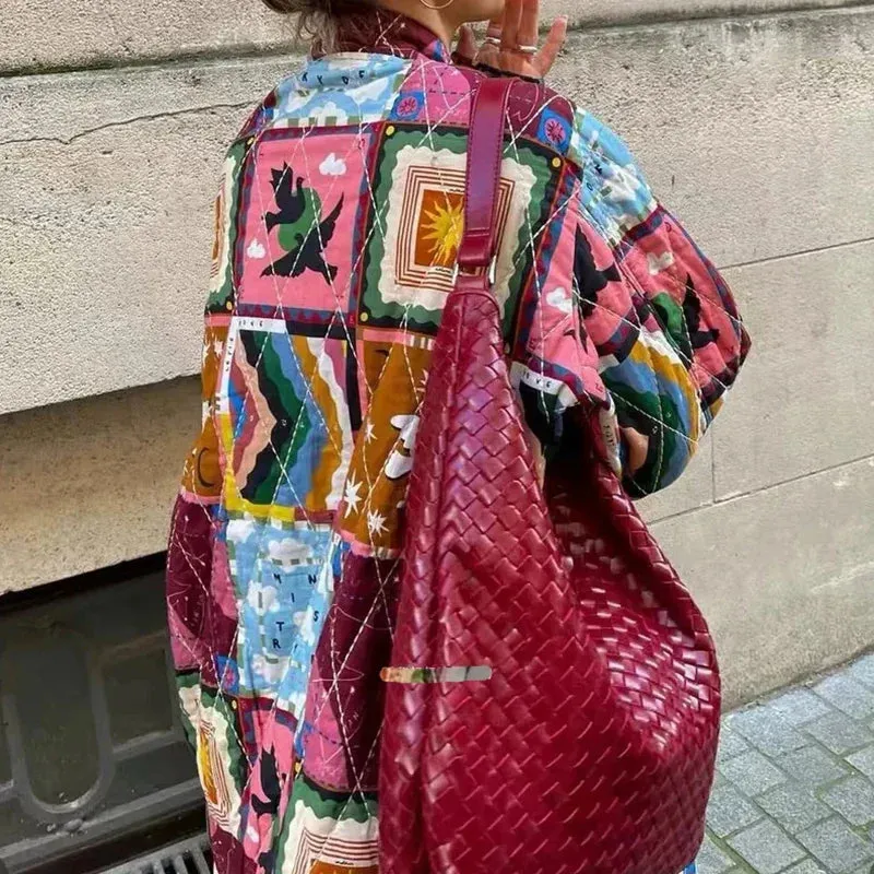 Artistic Patchwork Oversized Quilted Jacket for Women