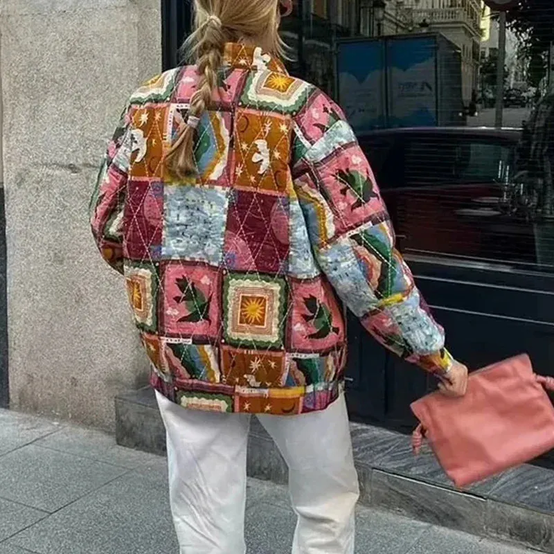 Artistic Patchwork Oversized Quilted Jacket for Women