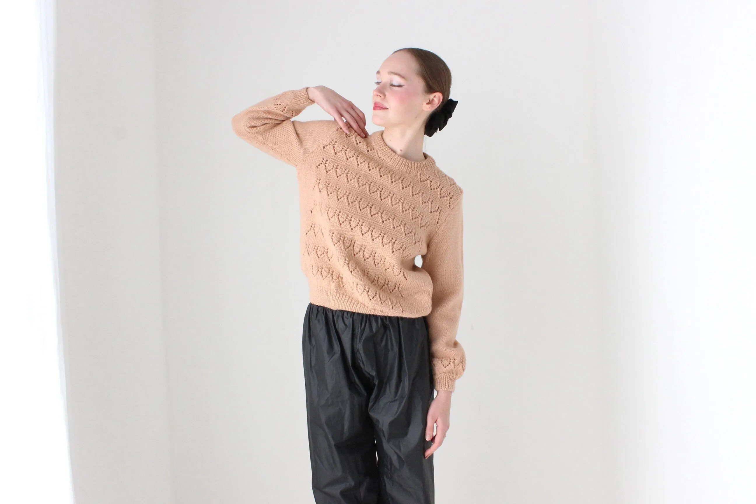 BALLETCORE 80s Blush Pink Hand Knit Sweater