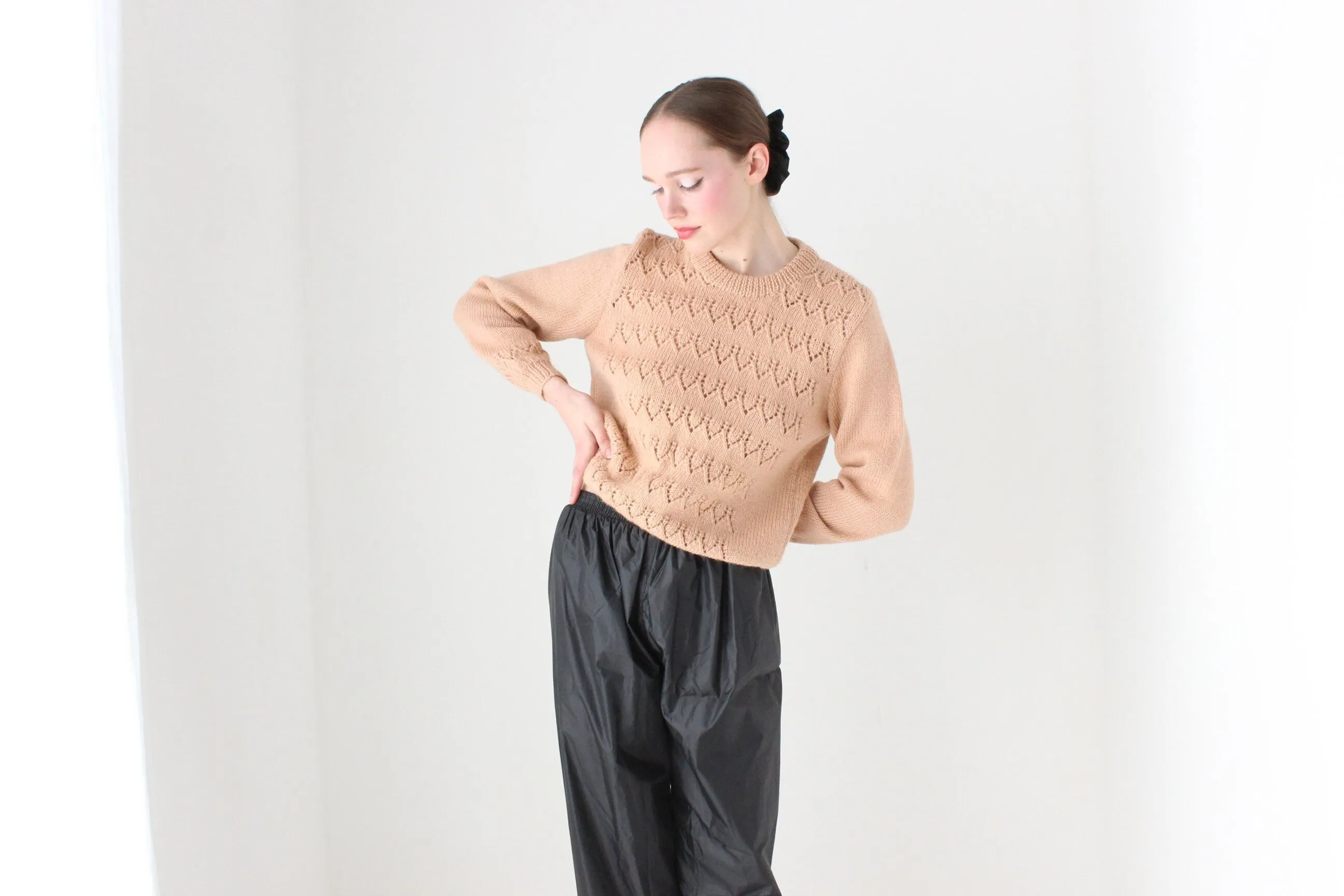 BALLETCORE 80s Blush Pink Hand Knit Sweater