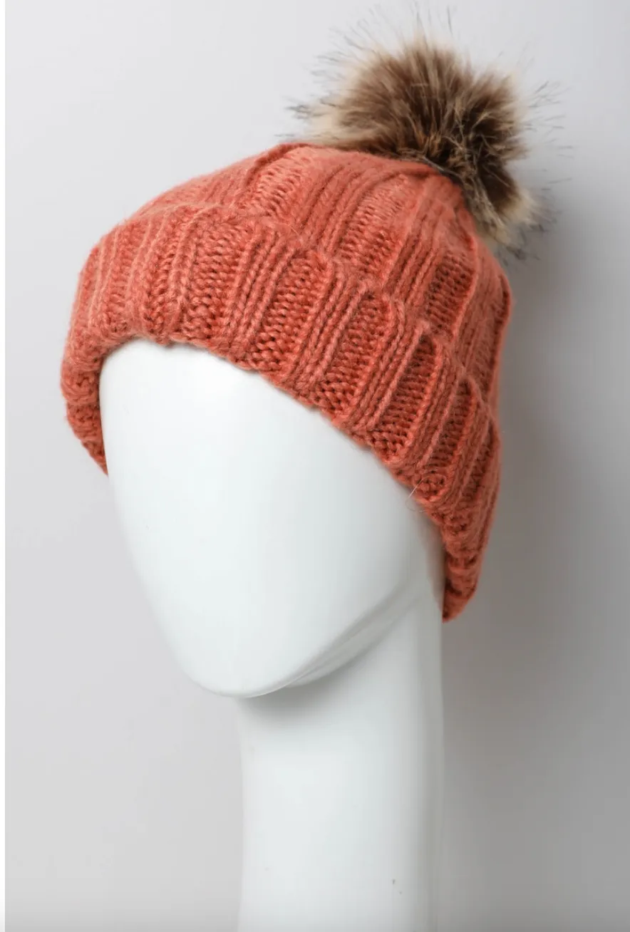 Basic Ribbed Pom Beanie