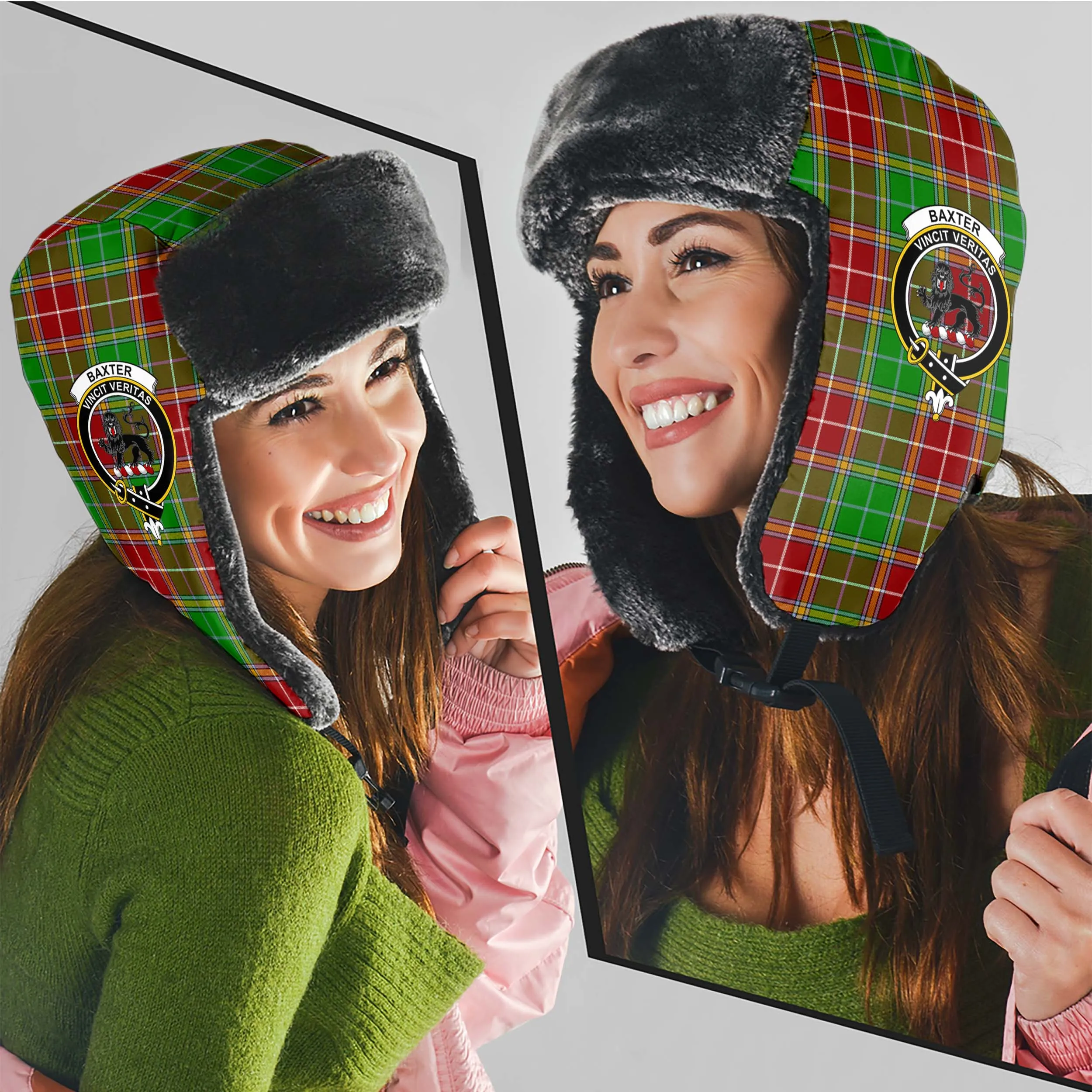 Baxter Modern Tartan Winter Trapper Hat with Family Crest