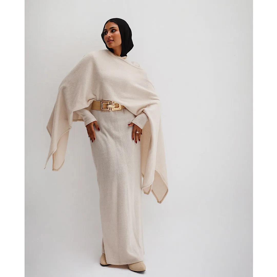 Beige asymmetric co-ord poncho set