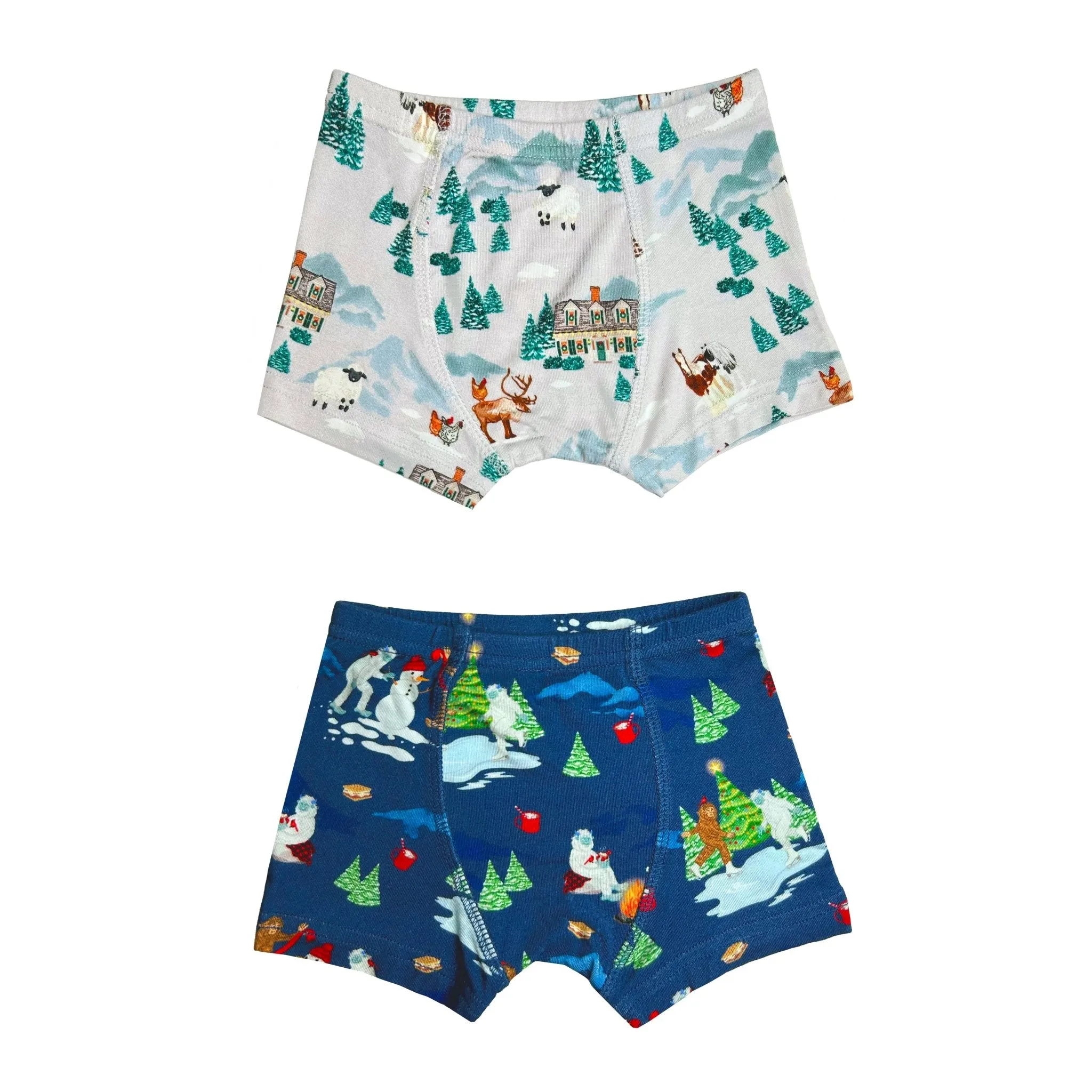 Bigfoot & Yeti Winter Wonderland / Magical Holiday Village Boys Boxer Set of 2