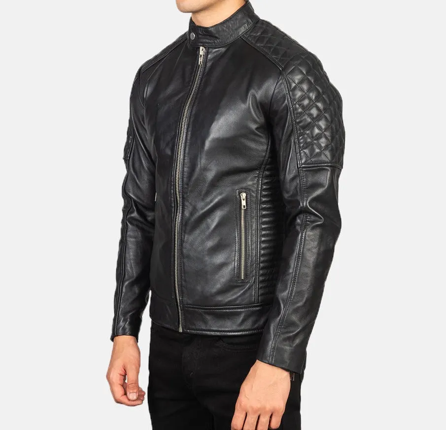 BIKER-1427 MUSH Quilted Black Leather Biker Jacket