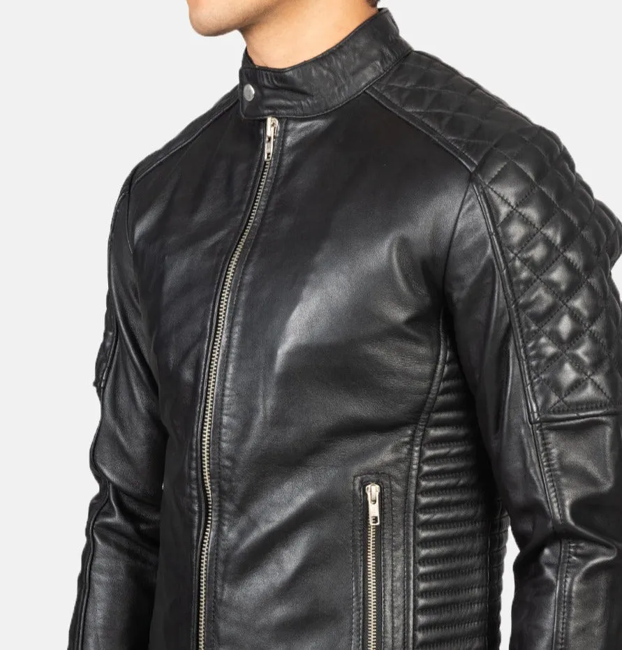 BIKER-1427 MUSH Quilted Black Leather Biker Jacket